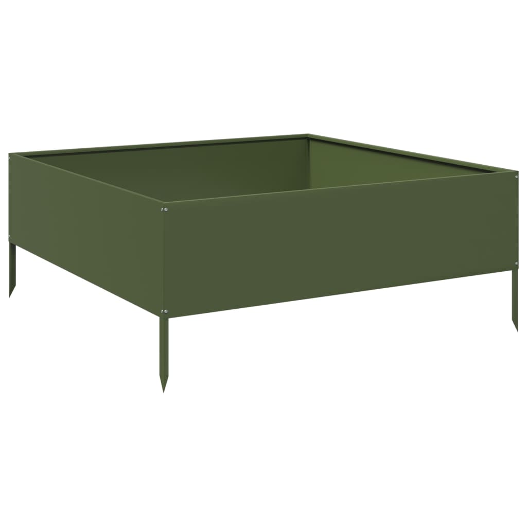 Vidaxl Planter zvedl 100x100x25 cm ocelovou olivovou zelenou
