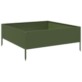 Vidaxl Planter zvedl 100x100x25 cm ocelovou olivovou zelenou
