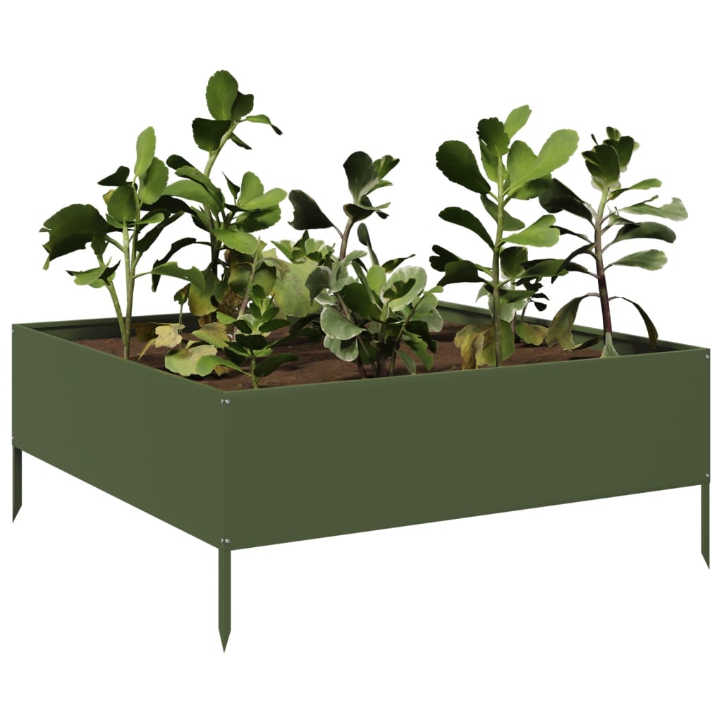 Vidaxl Planter zvedl 100x100x25 cm ocelovou olivovou zelenou
