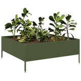 Vidaxl Planter zvedl 100x100x25 cm ocelovou olivovou zelenou