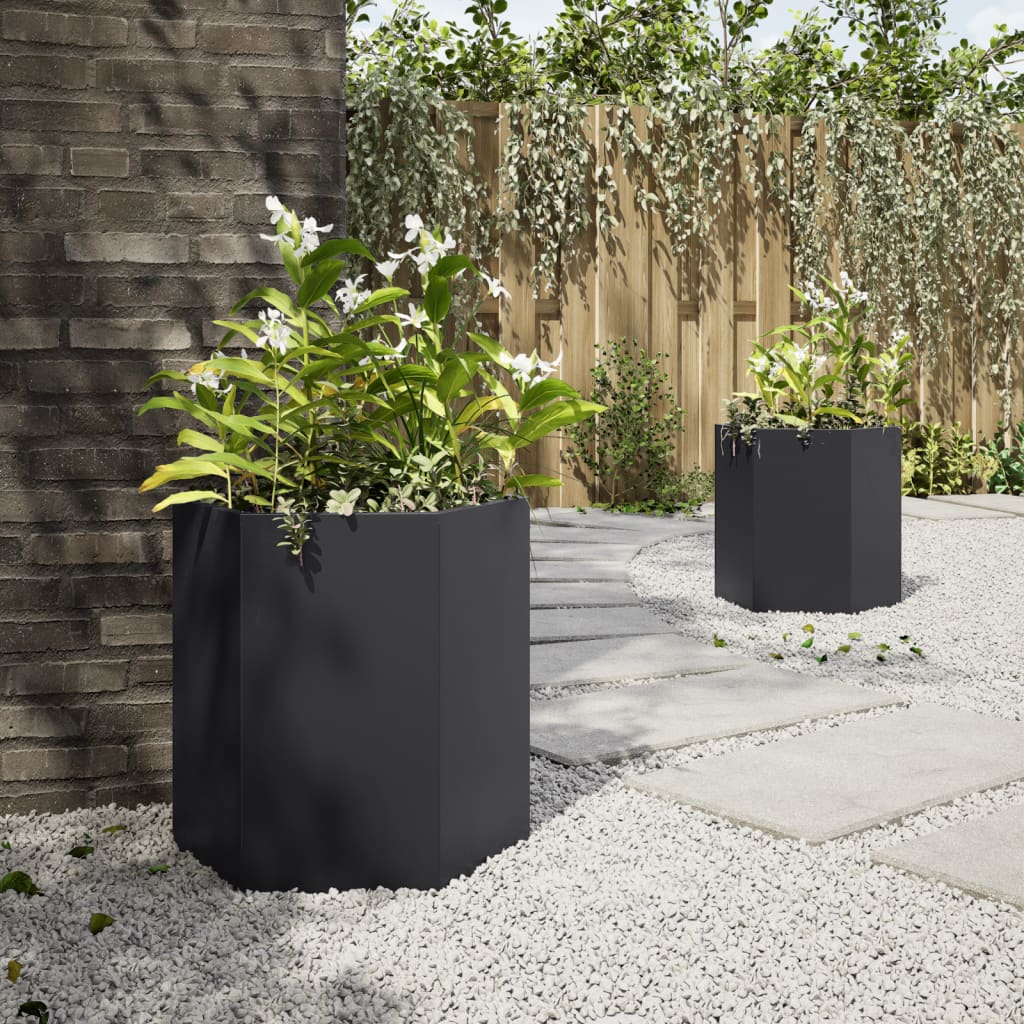 Vidaxl Planters 2 St. Hexagon 46x40x45 cm Ocel Black