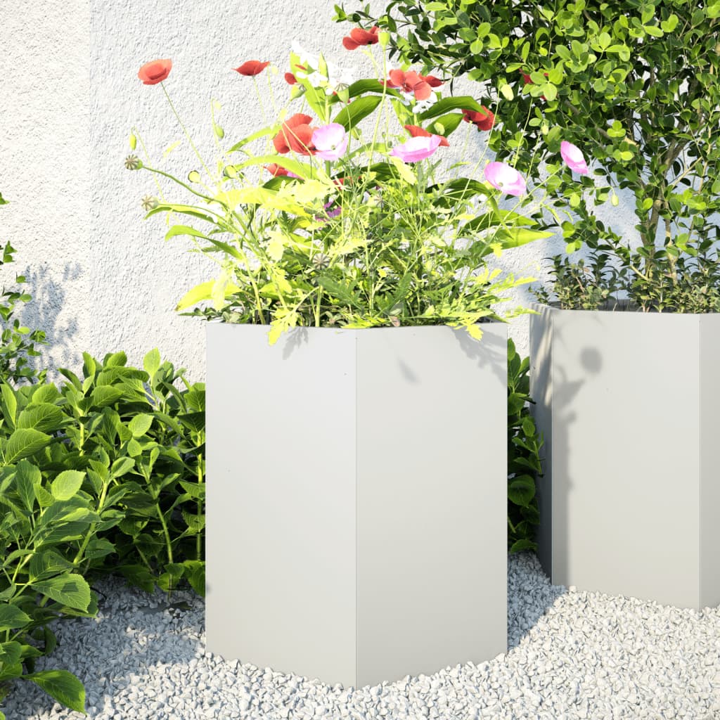 Vidaxl Planters 2 St. Hexagon 46x40x45 cm ocel bílá