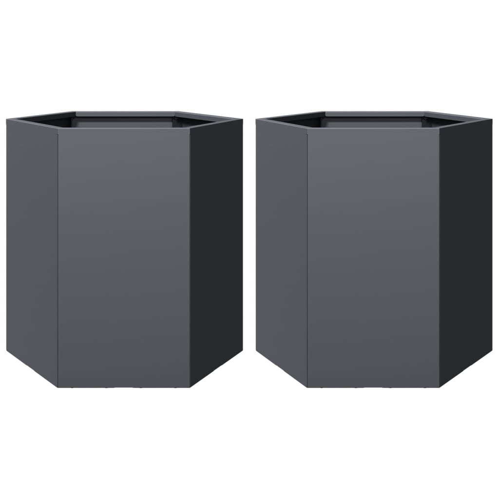 Vidaxl Planters 2 St Hexagon 46x40x45 cm Anthracite en acier -colore