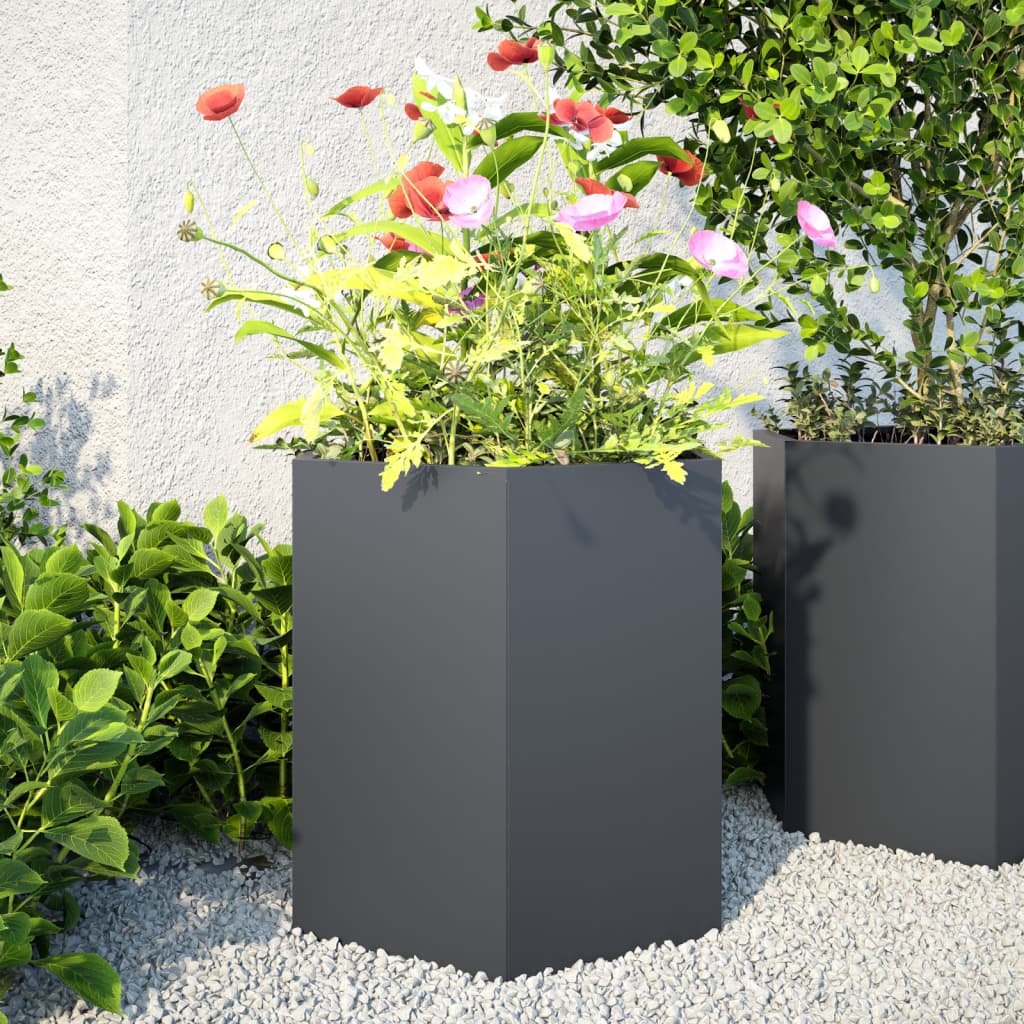Vidaxl Planters 2 St Hexagon 46x40x45 cm Anthracite en acier -colore