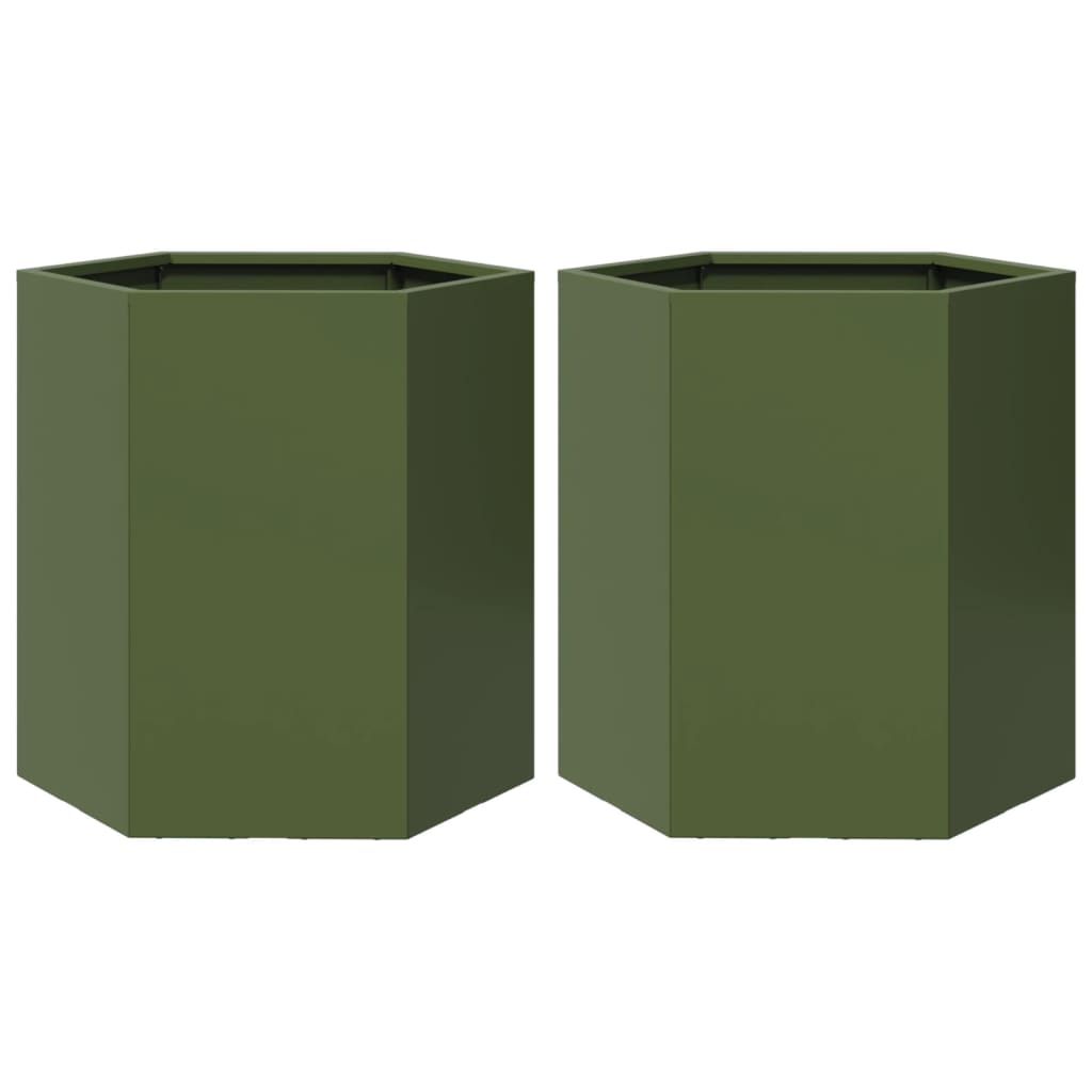 Vidaxl Fioters 2 St Hexagon 46x40x45 cm in acciaio oliva verde