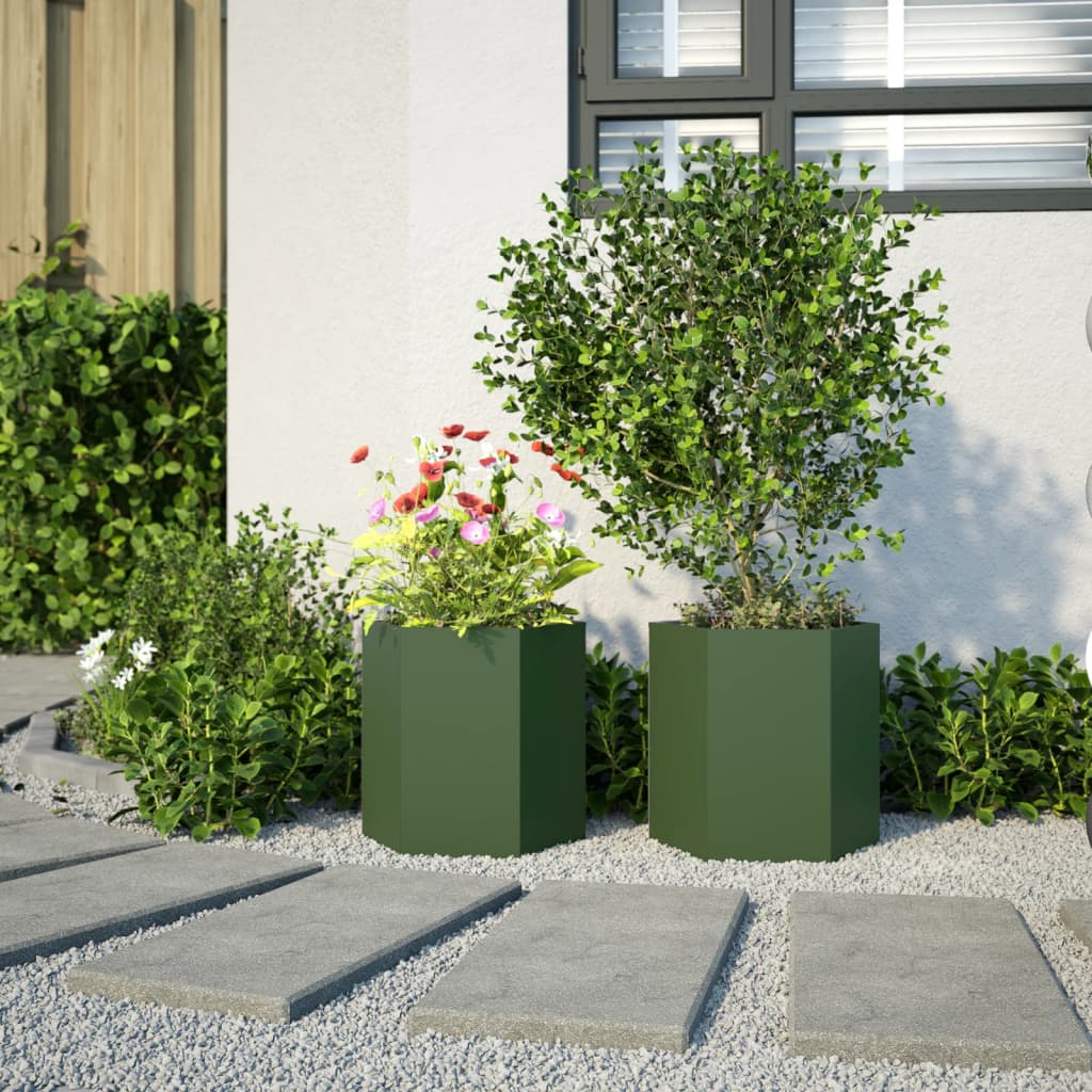 Vidaxl Fioters 2 St Hexagon 46x40x45 cm in acciaio oliva verde