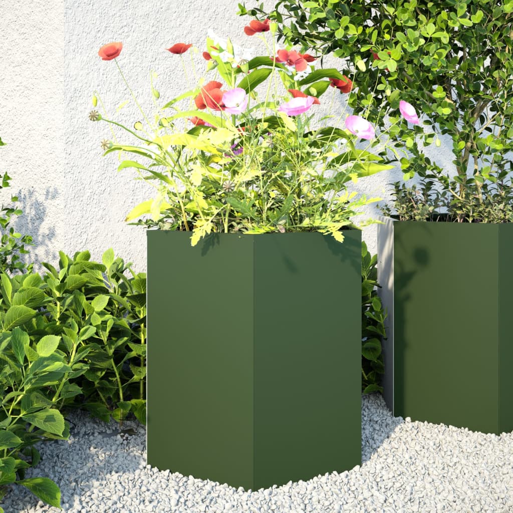 Vidaxl Fioters 2 St Hexagon 46x40x45 cm in acciaio oliva verde