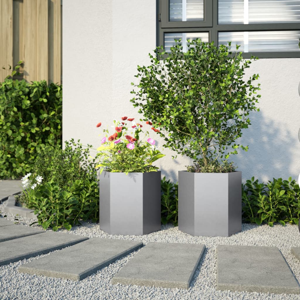 Vidaxl Fioters 2 St Hexagon 46x40x45 cm Galvanized Steel