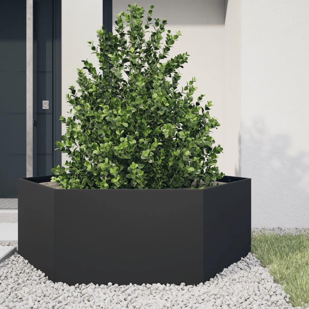 Vidaxl Planter Benket Hexagon 138x120x45 cm ocel černá