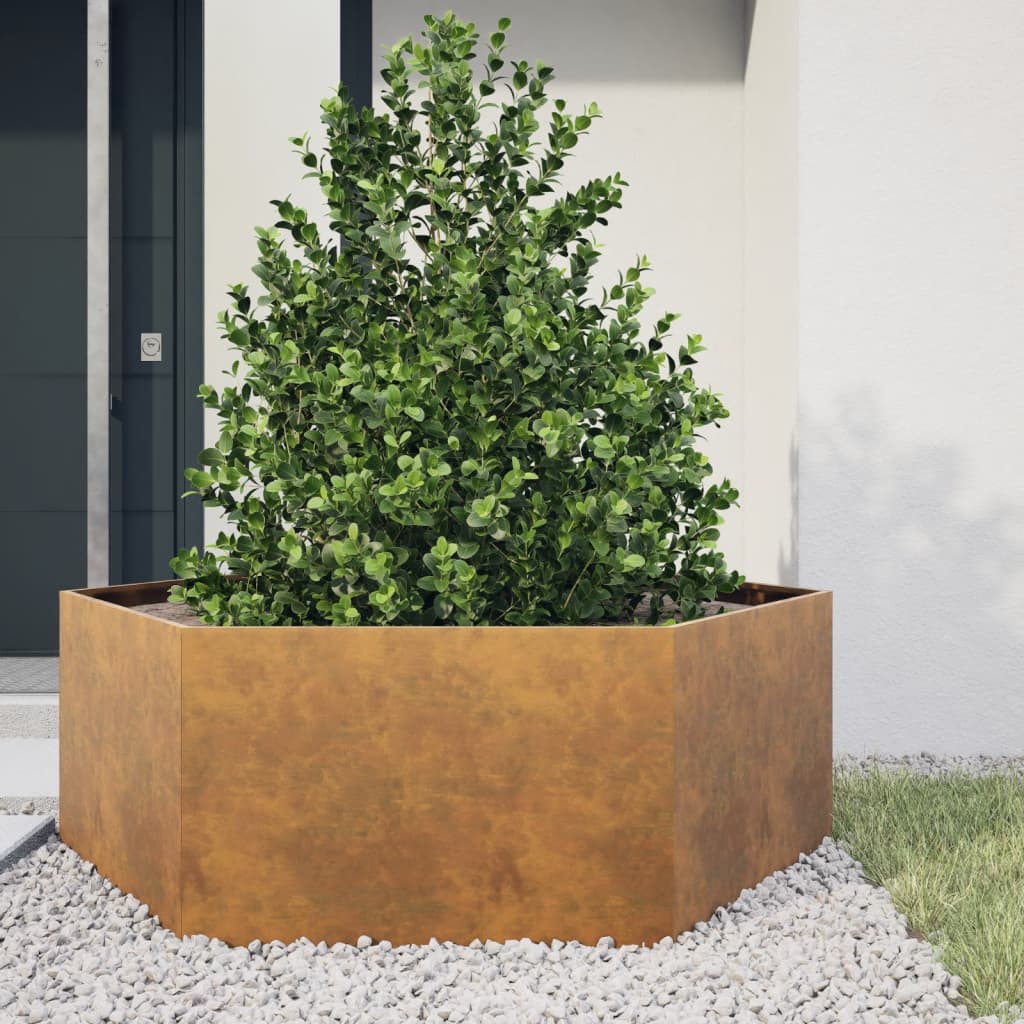 Vidaxl Planter Benket Hexagon 138x120x45 cm povětrnostní ocel