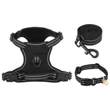 VidaXL dog harness with belt and collar adjustable XL Black