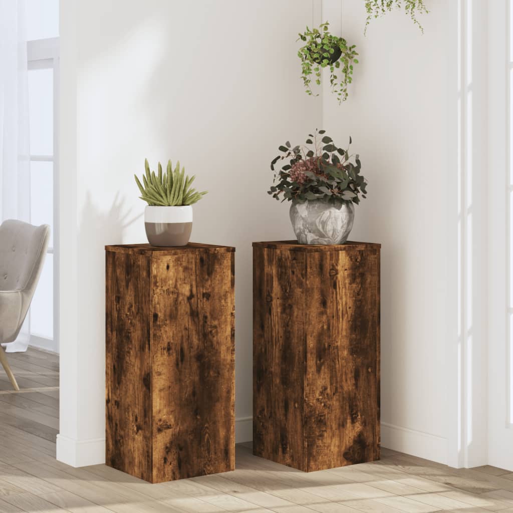 Standard di pianta Vidaxl 2 pezzi 30x30x70 cm in legno di quercia affumicata