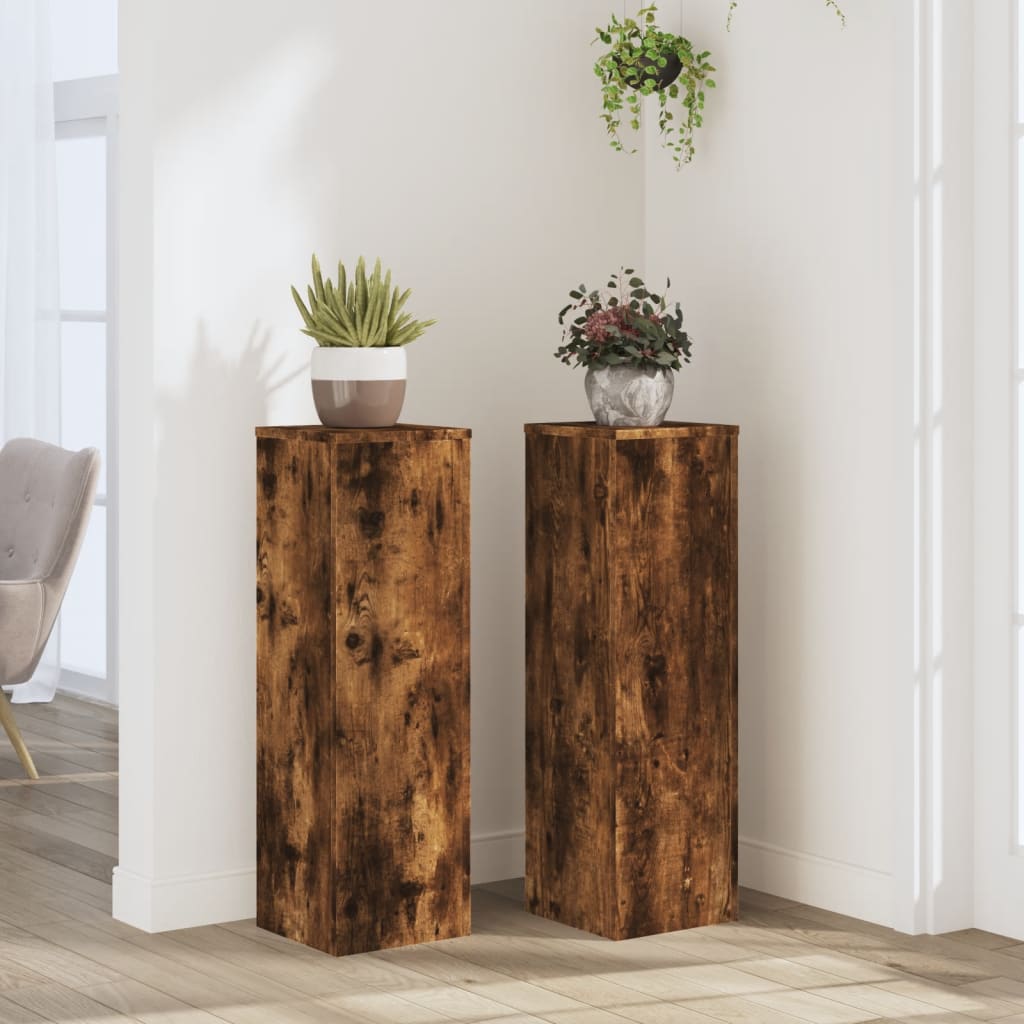 Vidaxl Standard pianta 2 ST 25x25x80 cm Oak fumato in legno trasformato