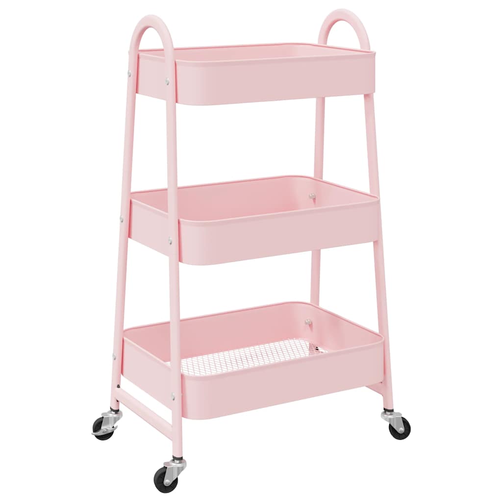 Vidaxl Storage Trolley 3-Layer 42x41.5x77 cm ocel růžová