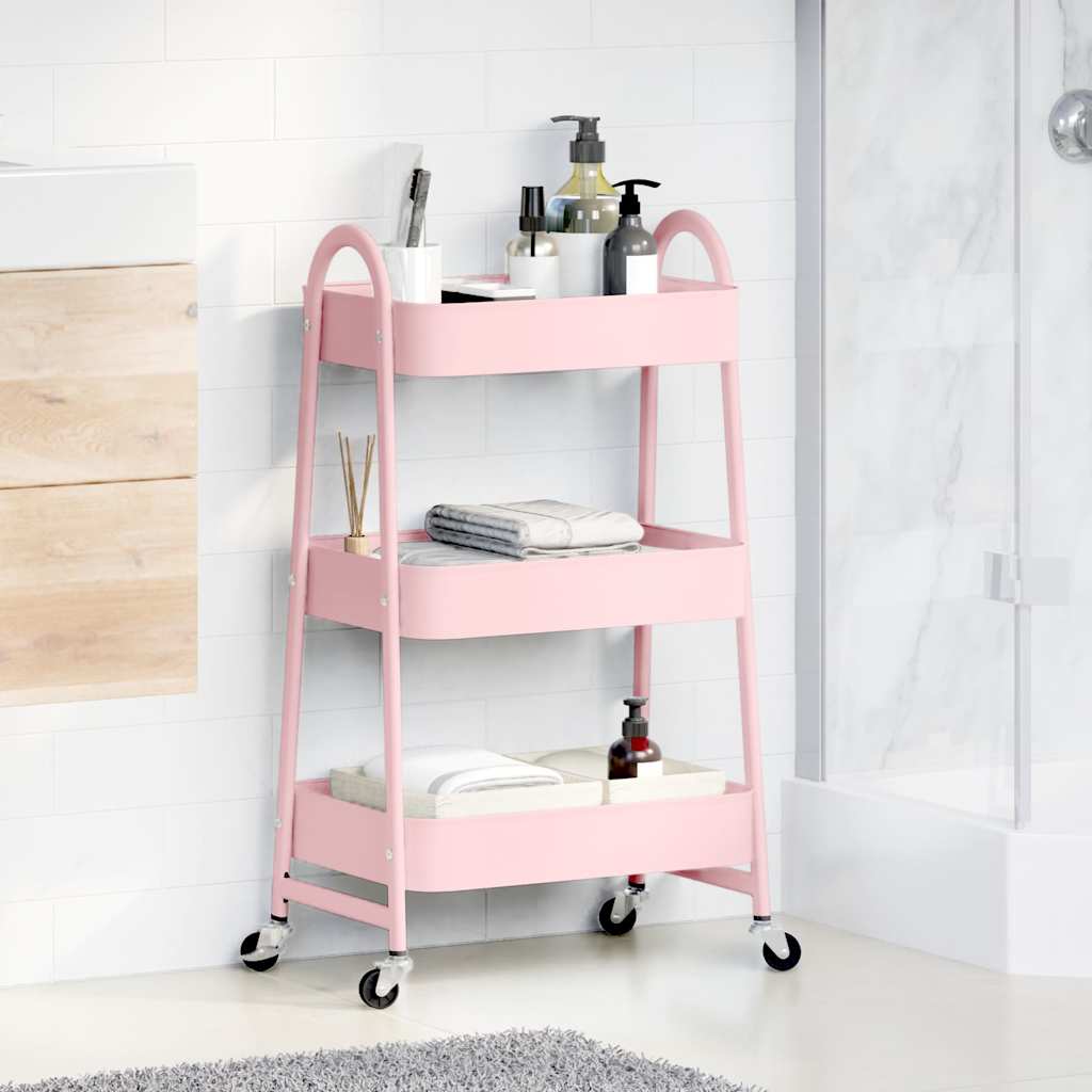 Vidaxl Storage Trolley 3-Layer 42x41.5x77 cm ocel růžová