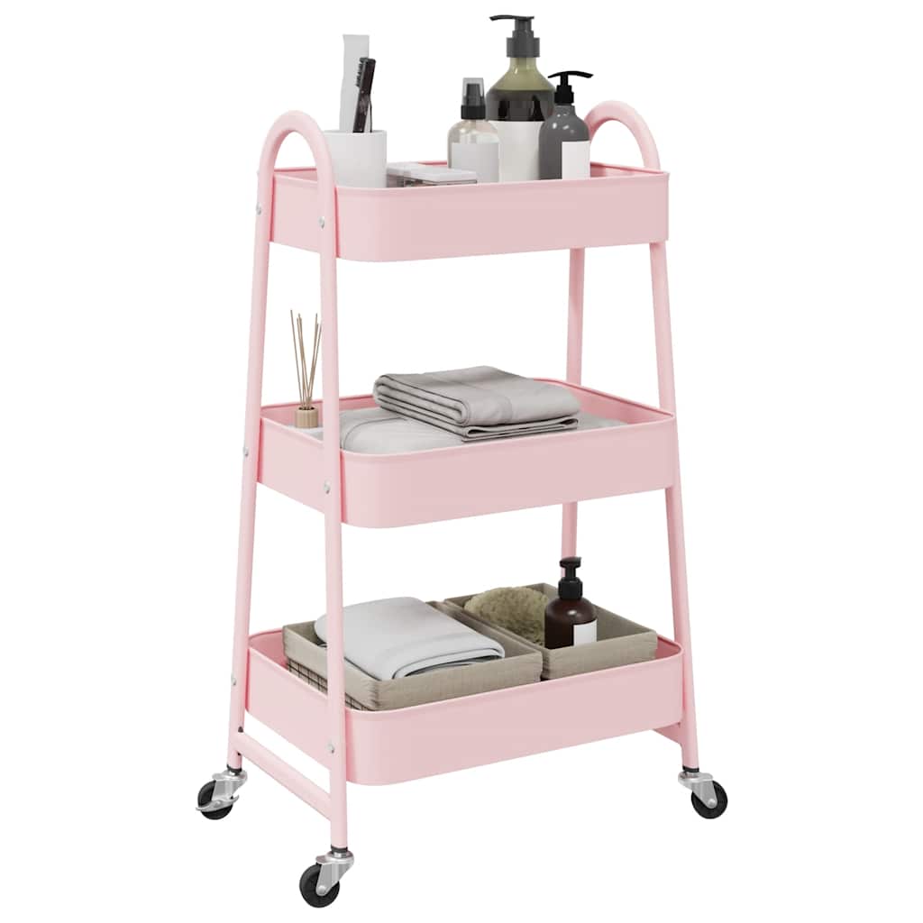 Vidaxl Storage Trolley 3-Layer 42x41.5x77 cm ocel růžová