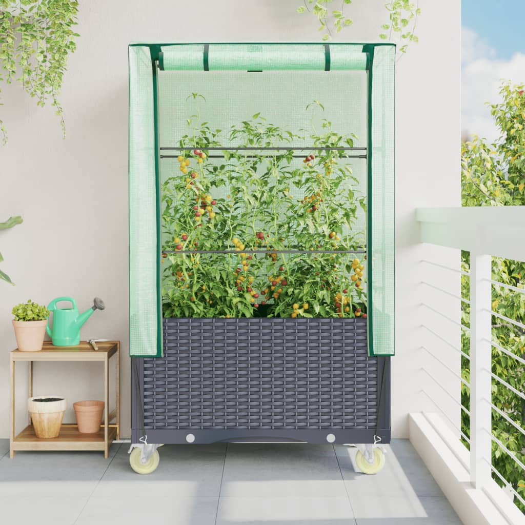 Spanter Vidaxl zvednutý s krytem a koly 80x50x182 cm Rattanlook