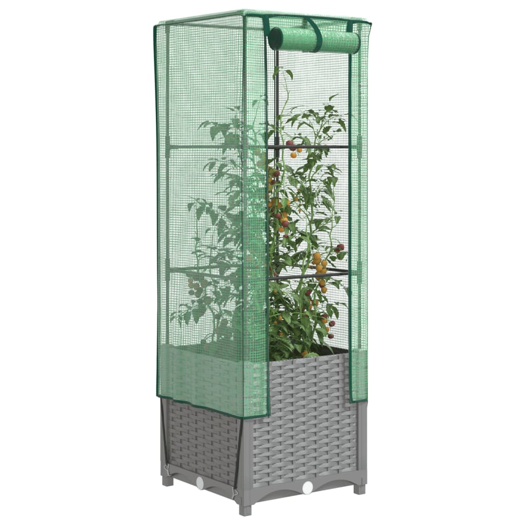 Plantador VidaXL elevado com cobertura de estufa 40x40x139 cm aspecto de rattan