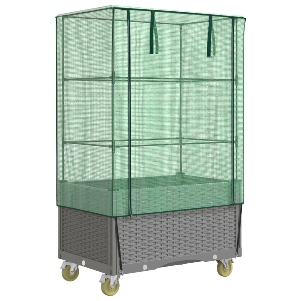 Vidaxl -Pflanzer mit Deckung und Rädern 80x50x182 cm Rattanlook angehoben