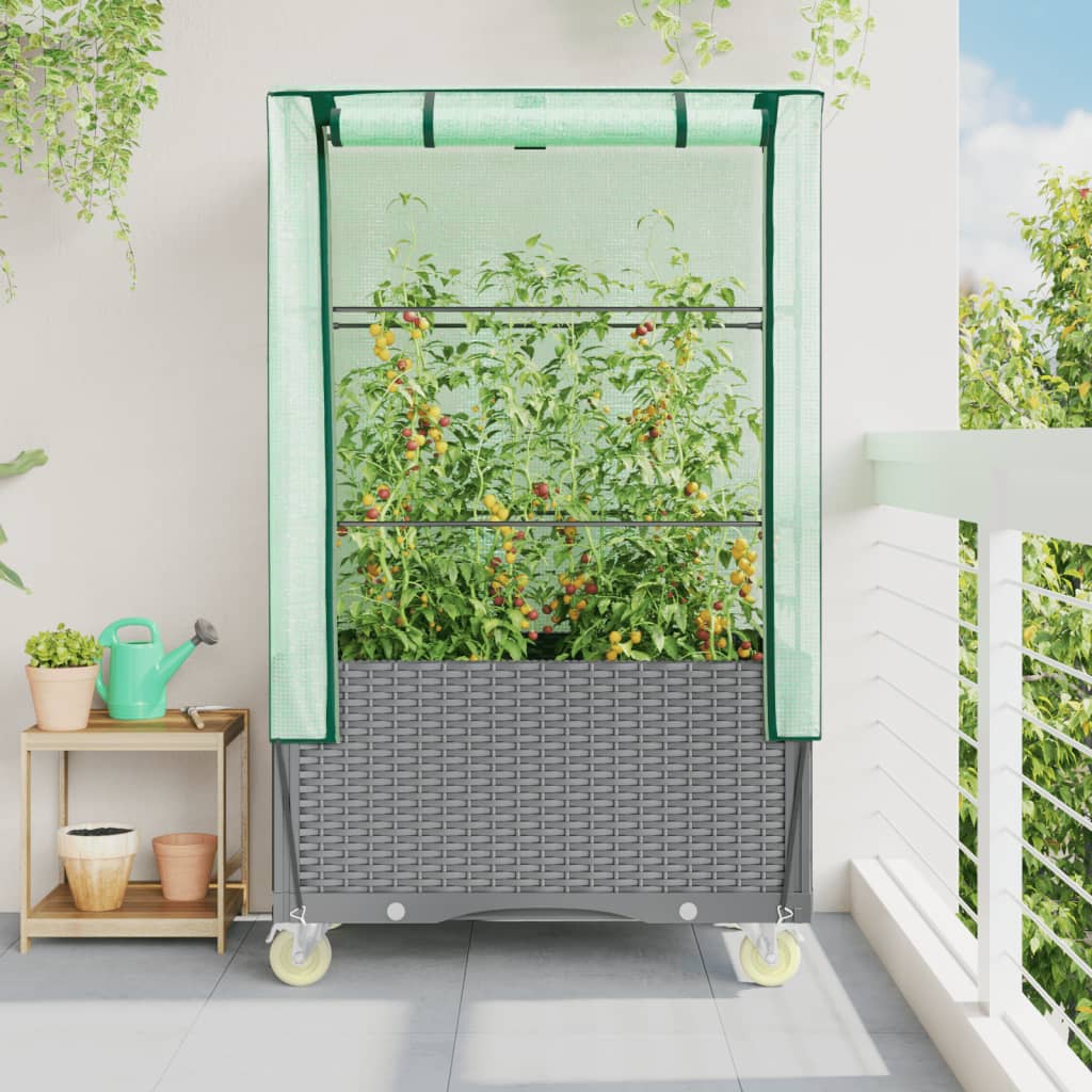 Vidaxl -Pflanzer mit Deckung und Rädern 80x50x182 cm Rattanlook angehoben