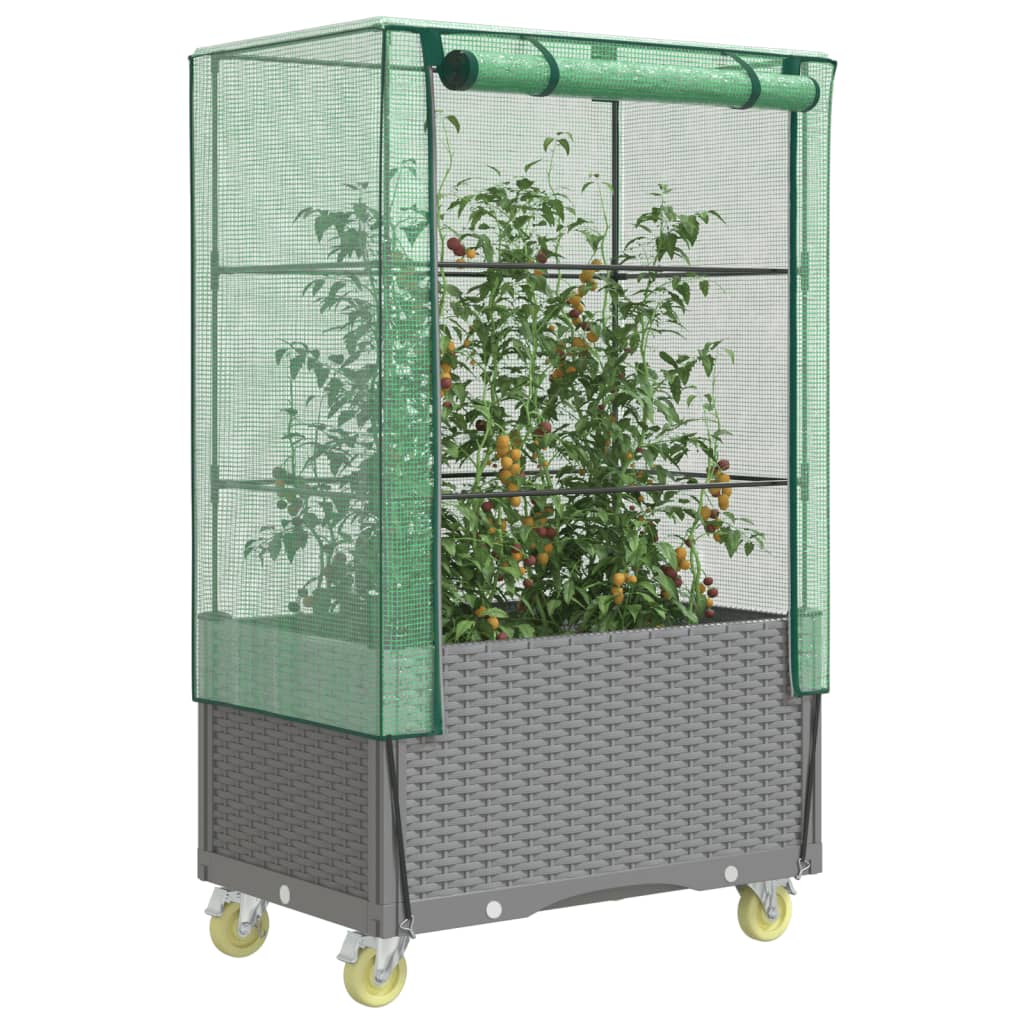 Vidaxl -Pflanzer mit Deckung und Rädern 80x50x182 cm Rattanlook angehoben