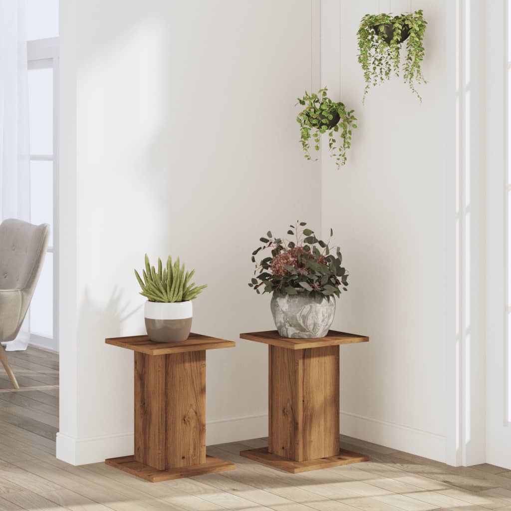 Vidaxl plantenstandaards 2 st 30x30x40 cm hout artisanaal eiken