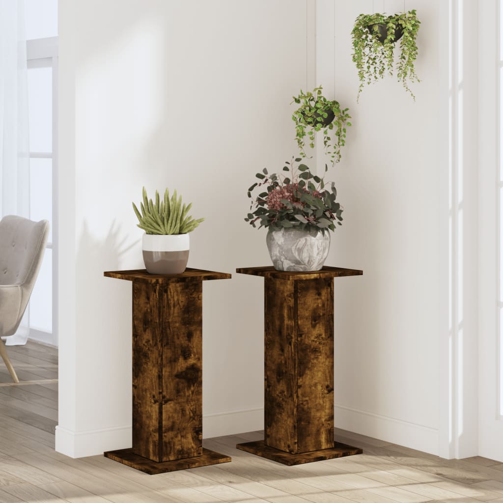 VidaXL Plant Standards 2 pcs 30x30x60 cm Properted Wood Smoked Oak