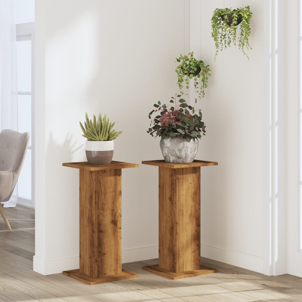 Vidaxl plantenstandaards 2 st 30x30x60 cm hout artisanaal eiken