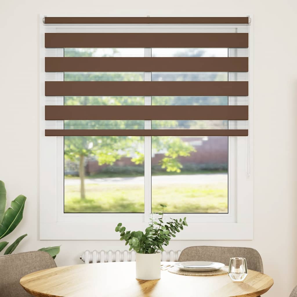 Vidaxl zebra rullo cieco 135x100 cm Larghezza tessuto 130,9 cm in poliestere marrone