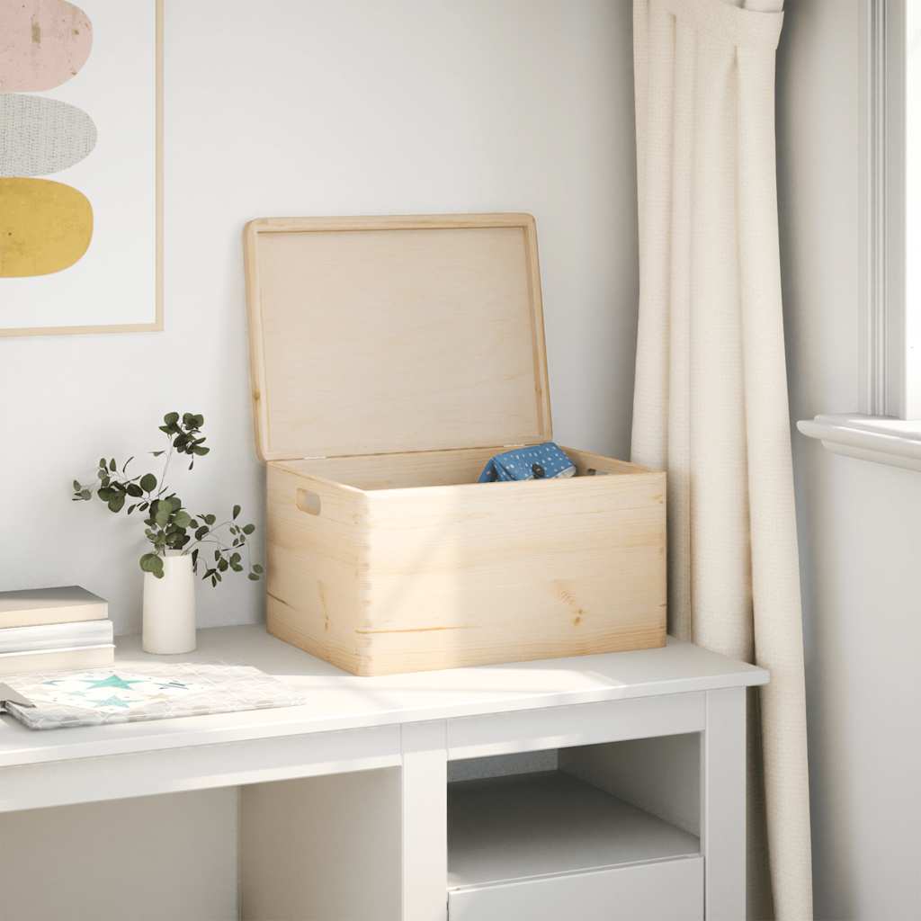 Vidaxl wooden box with lid handles 40x30x23cm solid pine
