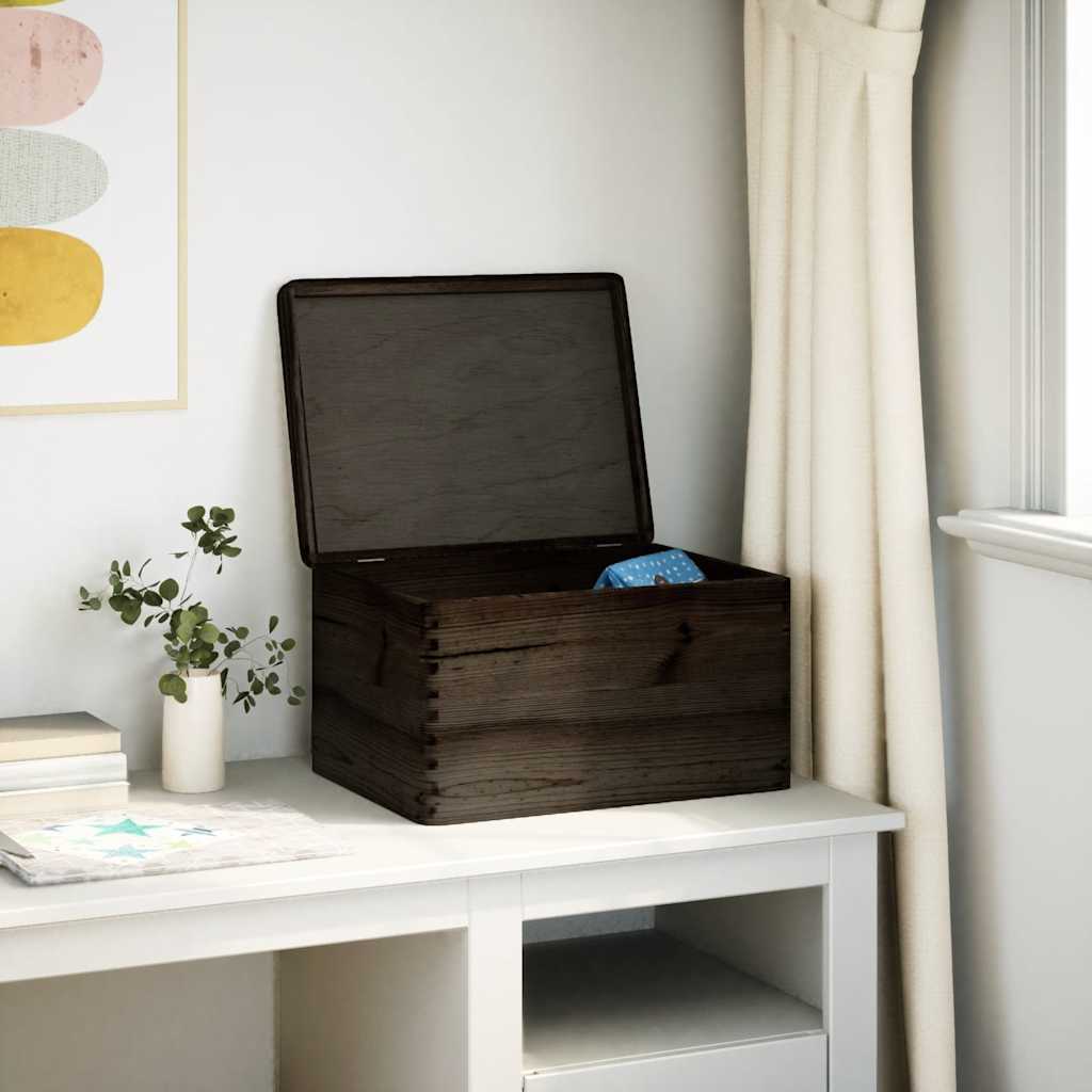 Vidaxl træboks med låg 40x30x23 cm Solid fyrretræ sort