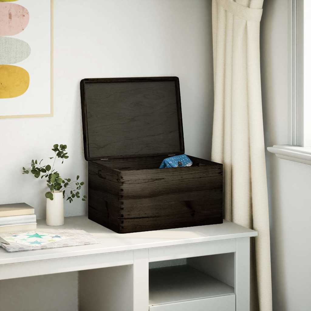 Lesena škatla vidaxl z ročaji pokrova 40x30x23cm borove lesene črne barve