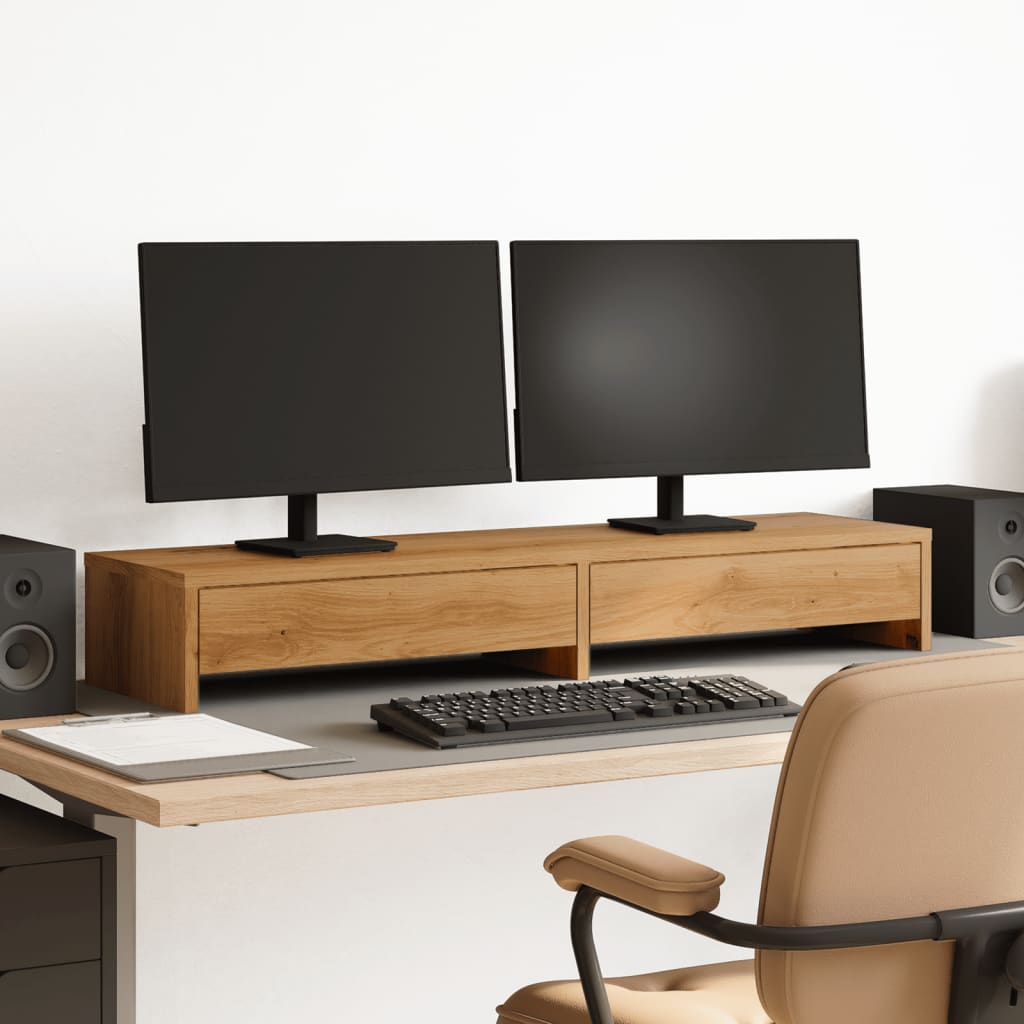 Stojalo za monitor Vidaxl s predali 100x27x15 cm lesni obrtni hrast