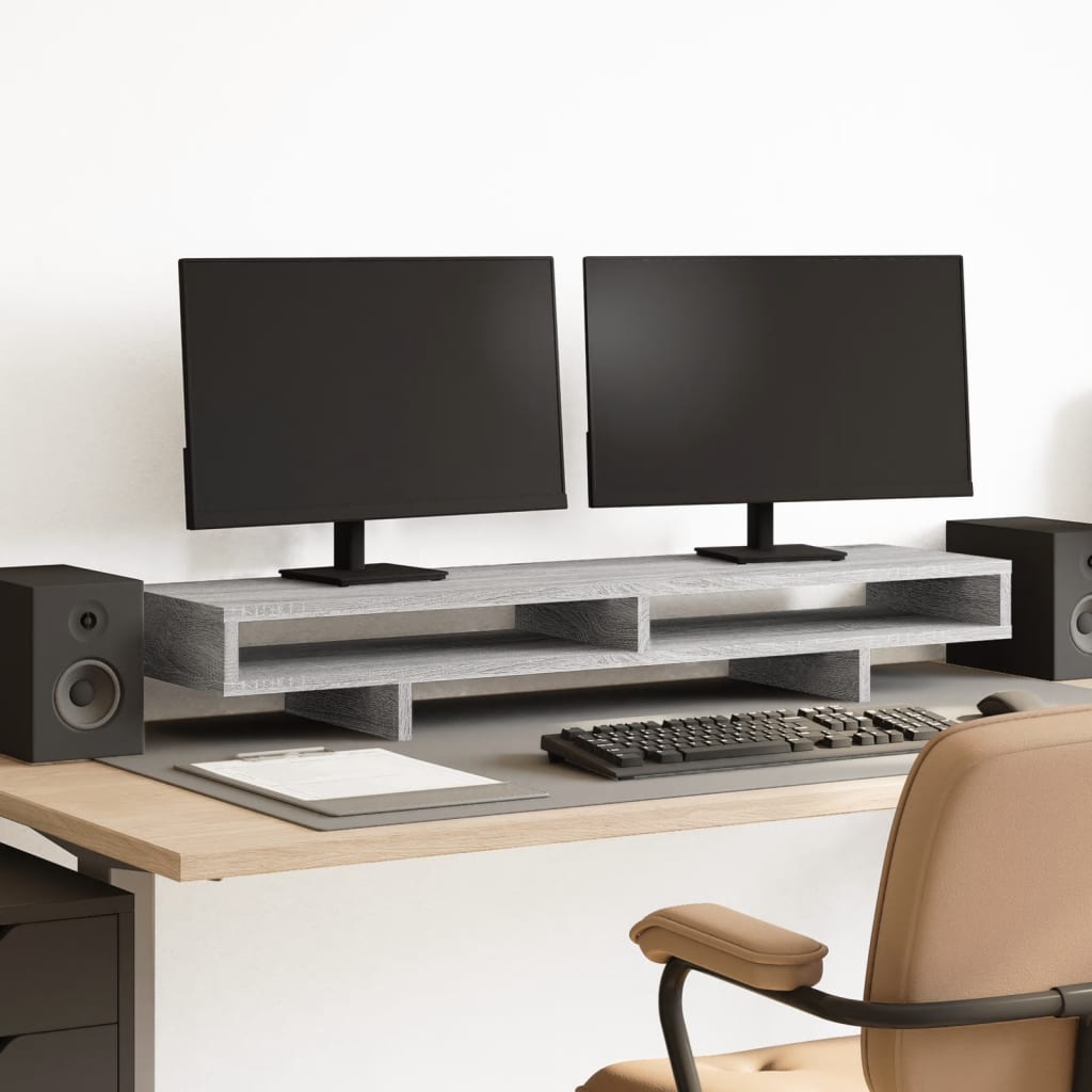 VidaXL Monitor standard 100x27x15 cm Processed Wood Gray Sonoma Oak
