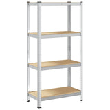 Vidaxl Storage Rack 4-vrstvová ocel a zpracované dřevěné stříbrné barvy