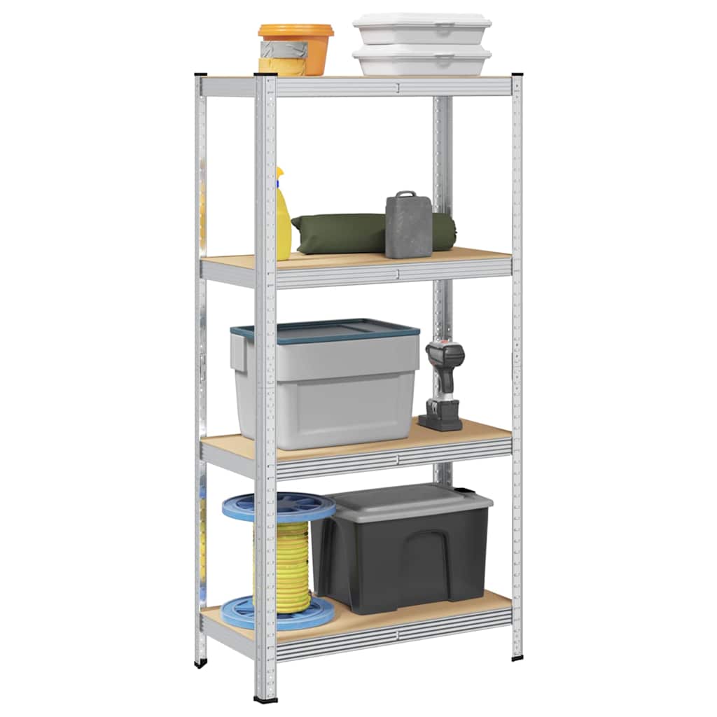 Vidaxl Storage Rack 4-vrstvová ocel a zpracované dřevěné stříbrné barvy