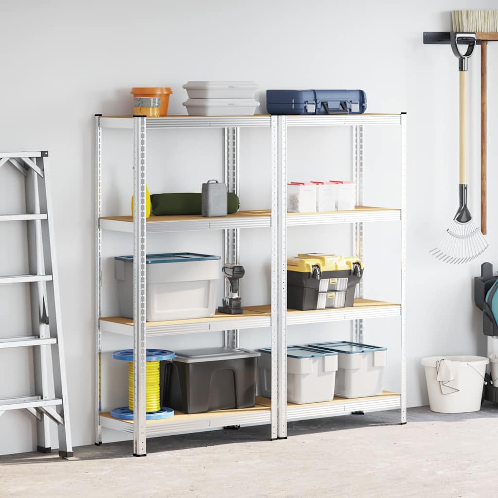 Vidaxl Storage Racks 4-lags 2 st stål bearbeidet tre sølvfarget