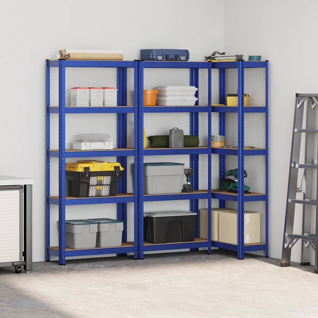 Vidaxl storage racks 3 st 5-layer steel and processed wood blue