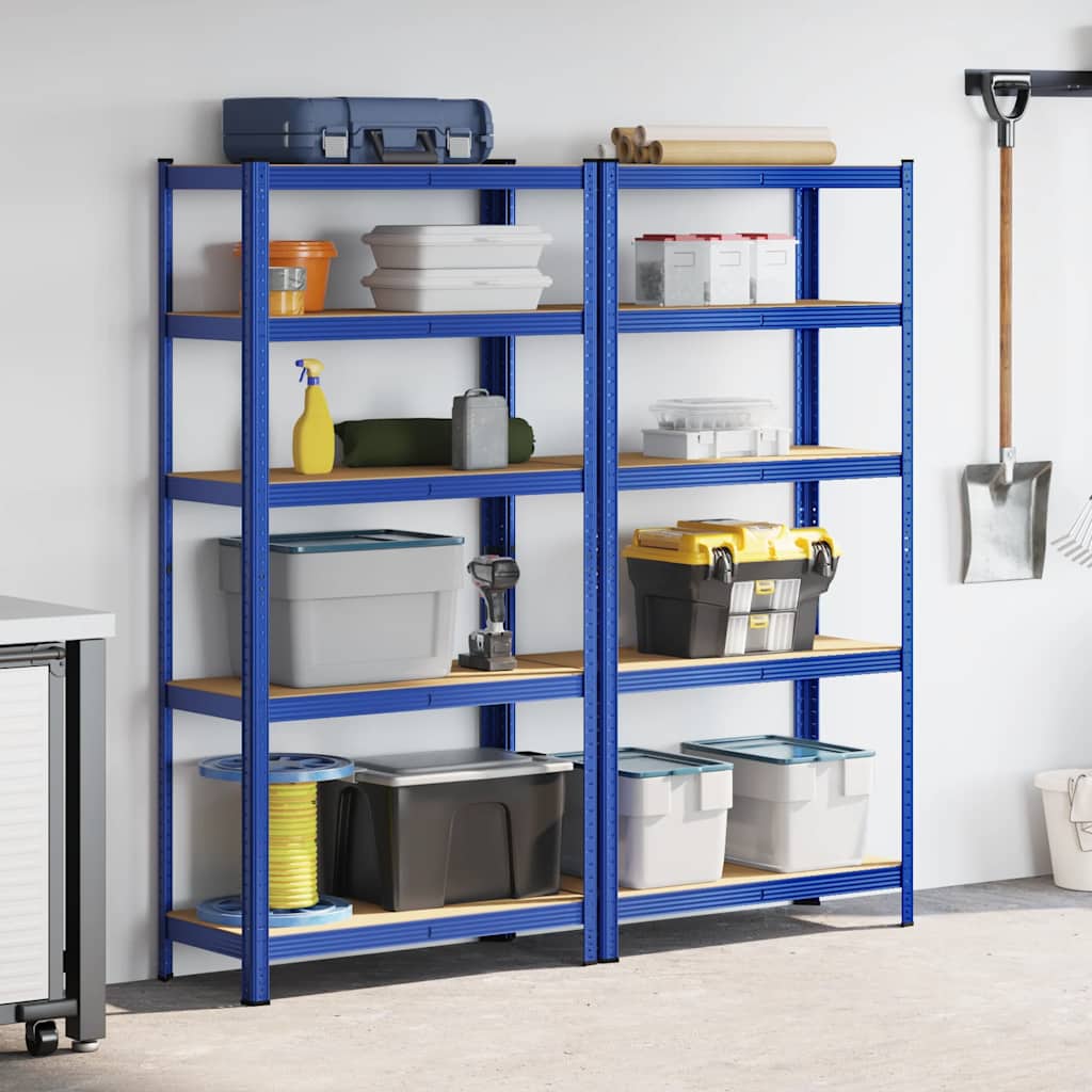 Vidaxl storage racks 2 st 5-layer steel and processed wood blue