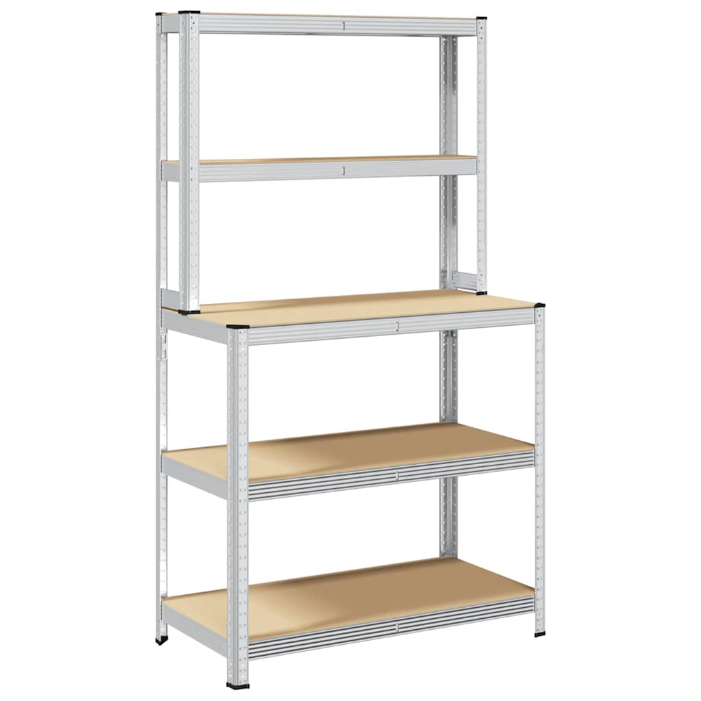 Vidaxl Working Table 5-lag med hyller stål bearbeidet tre sølvfarge