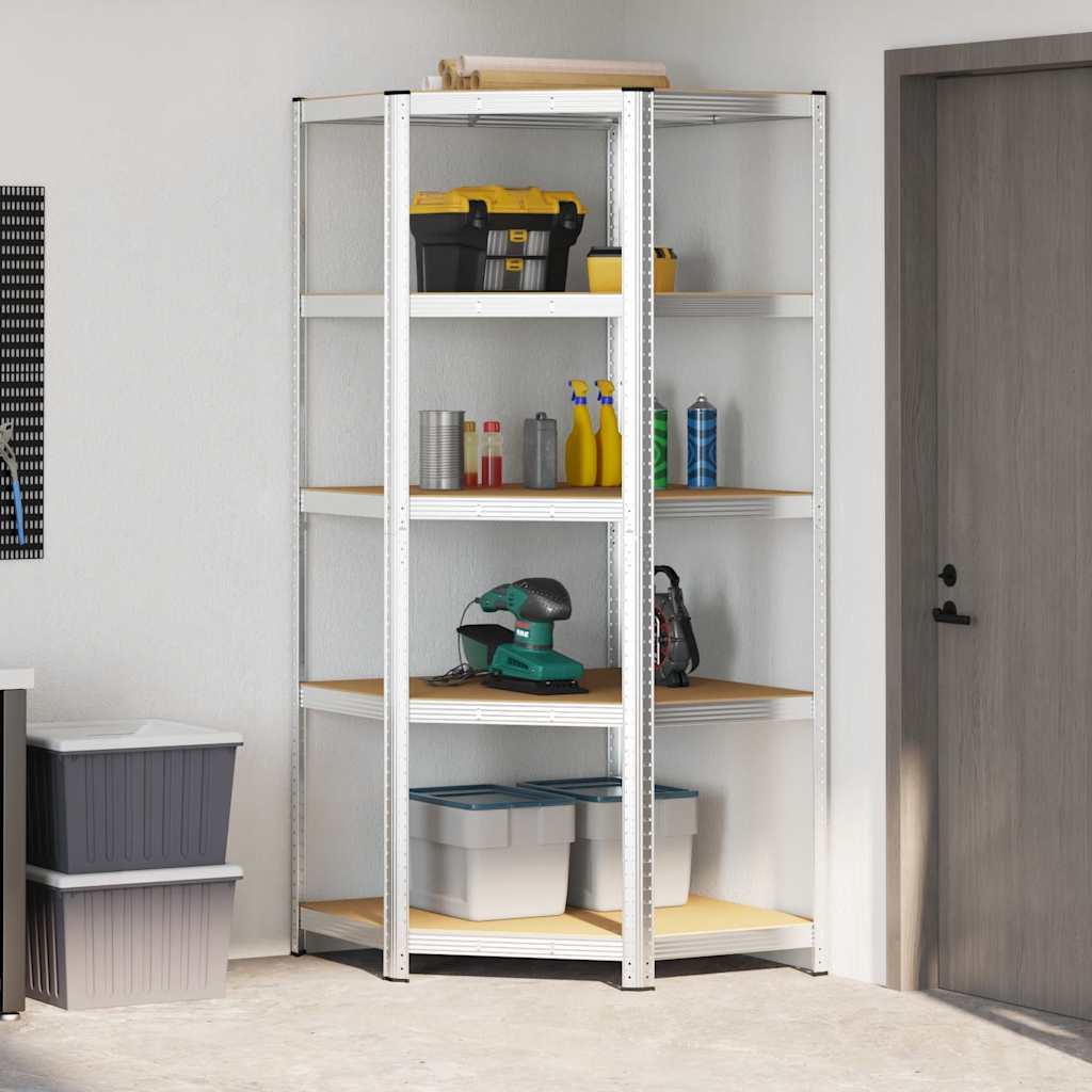 Vidaxl Eckregal 5-layer-Stahl und verarbeitetes Holz Silberfarben