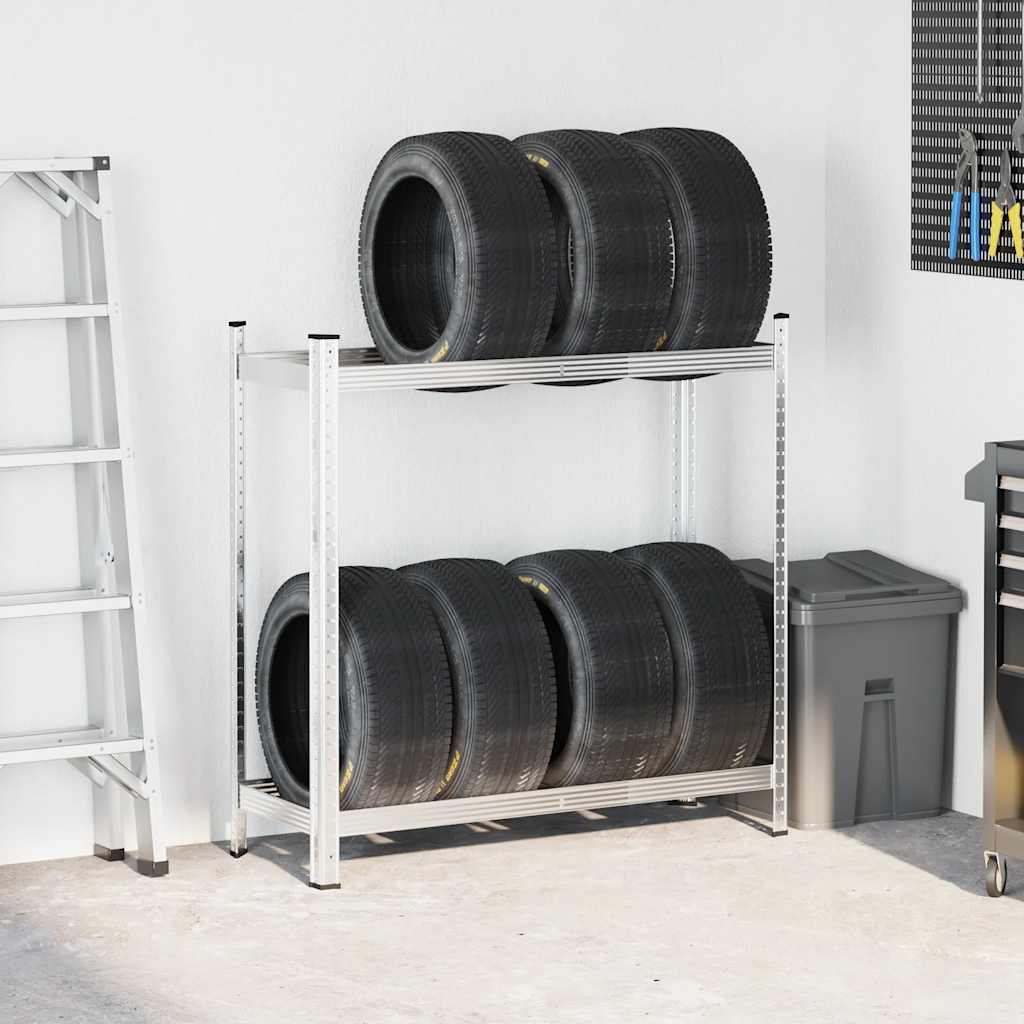 Vidaxl Tire Rack 2-skikt 110x40x109 cm stålsilverfärgad
