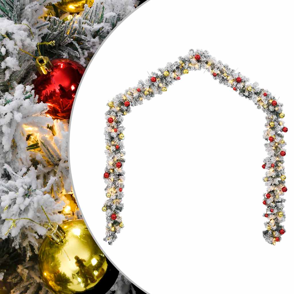 Vidaxl Božična girlanda z božičnimi kroglicami in LED lučmi 5 m PVC zelena