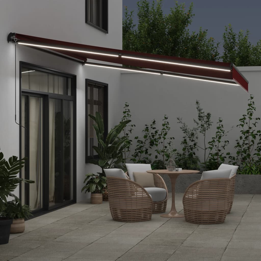 Vidaxl Luifel extensible manuellement avec les LED 400x300 cm Bordeaux rouge
