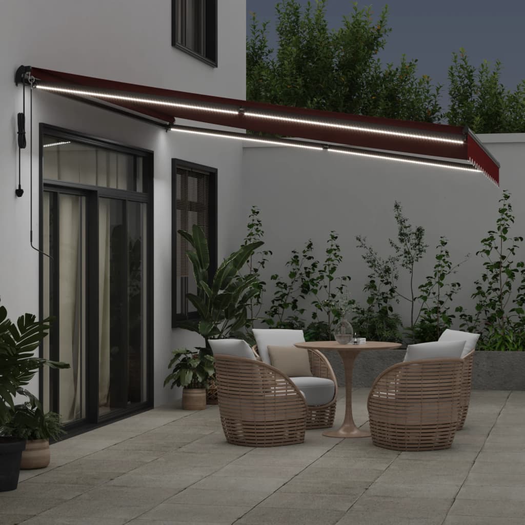 Vidaxl Luifel automatically extendable with LEDs 400x300 cm Bordeaux