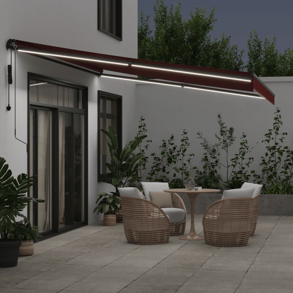 Vidaxl Luifel automatically extendable with LEDs 450x300 cm Bordeaux