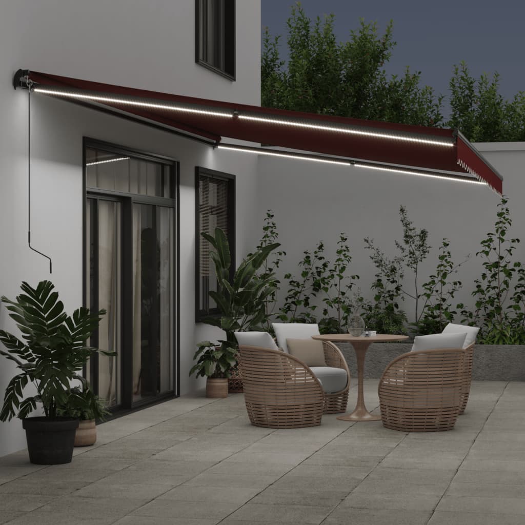 Vidaxl Luifel manually extendable with LEDs 500x300 cm Bordeaux red