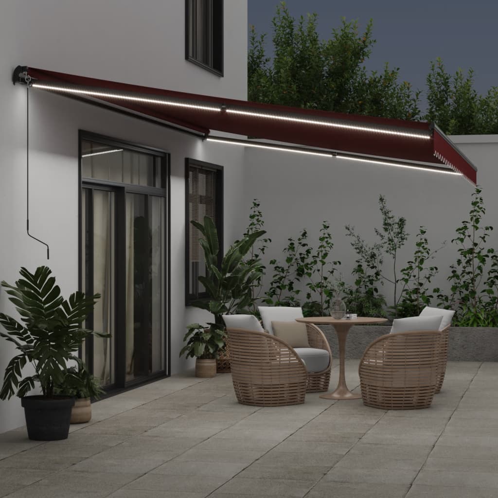 Vidaxl Luifel manually extendable with LEDs 600x300 cm Bordeaux red