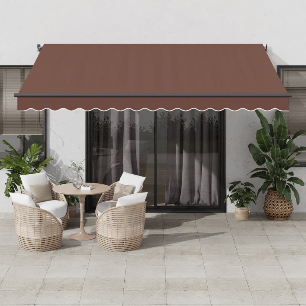 Vidaxl Luifel estendibile manualmente con LED 400x300 cm marrone