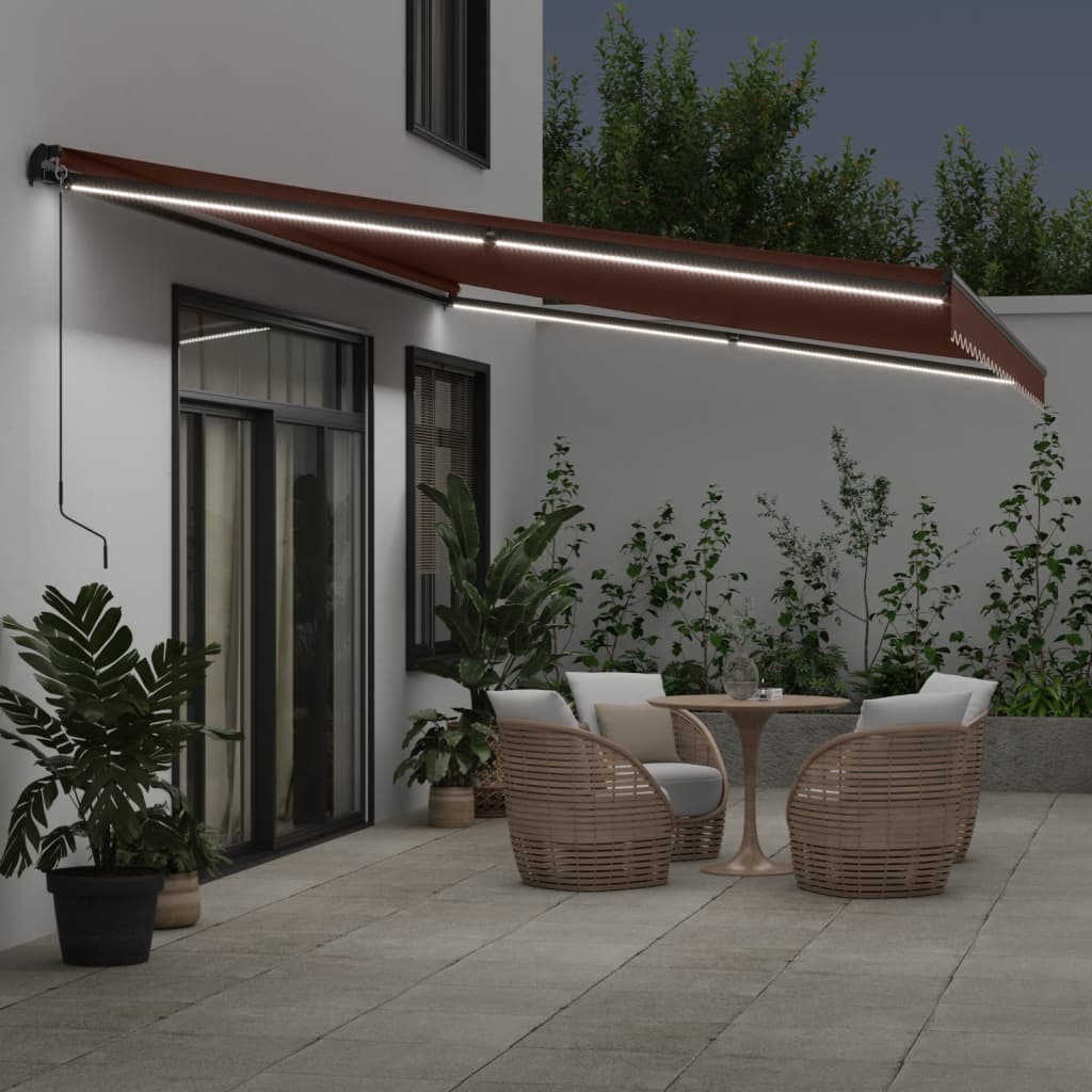 Vidaxl Luifel manually extendable with LEDs 500x300 cm brown